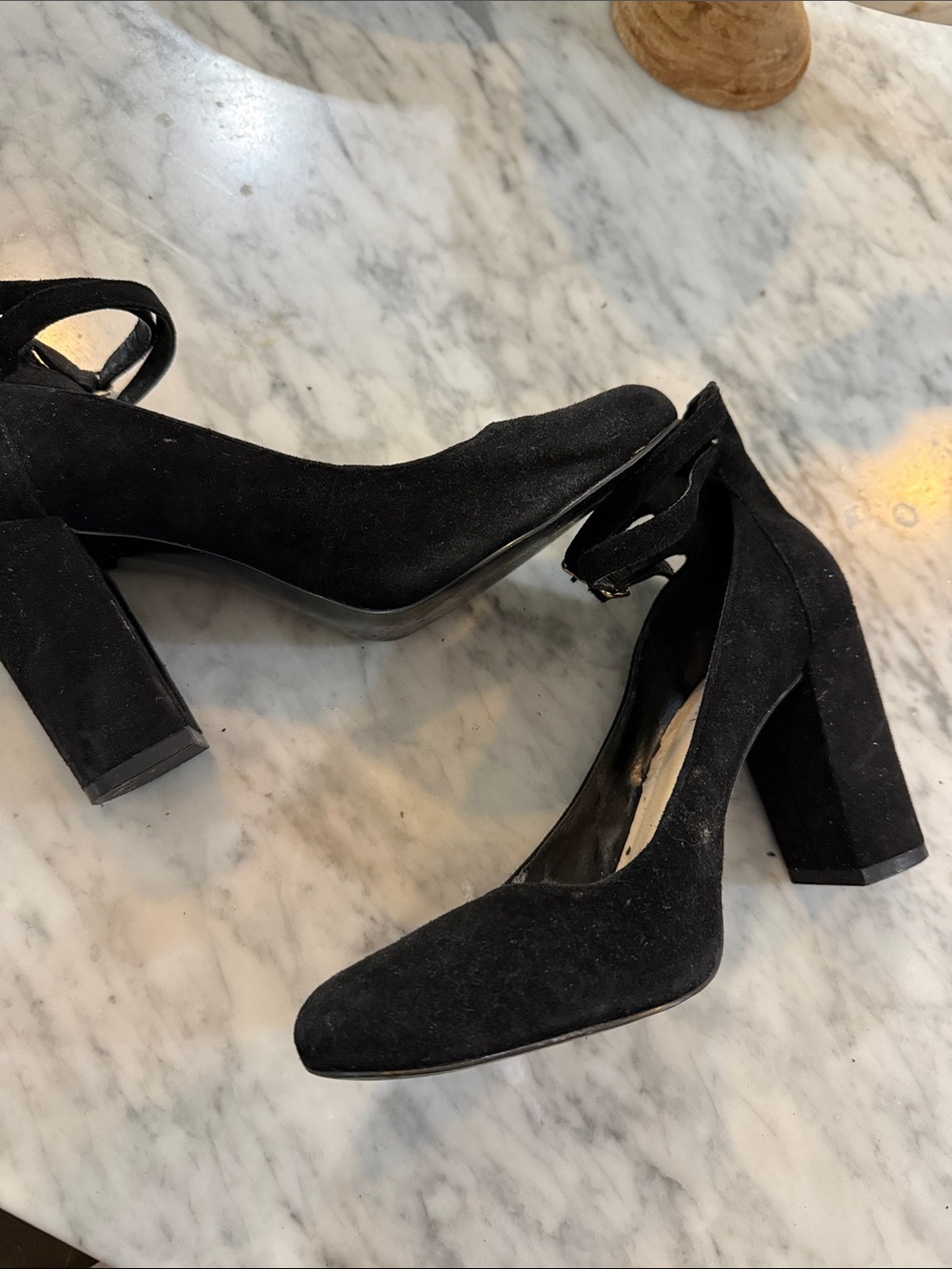 Nine West Black Suede Double-Strap Block Heel Pumps